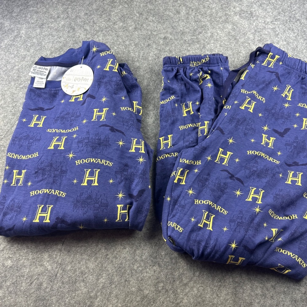 Harry Potter Hogwarts Navy Blue Pajama Set XXL Long Sleeve Top Pants Soft NWT
